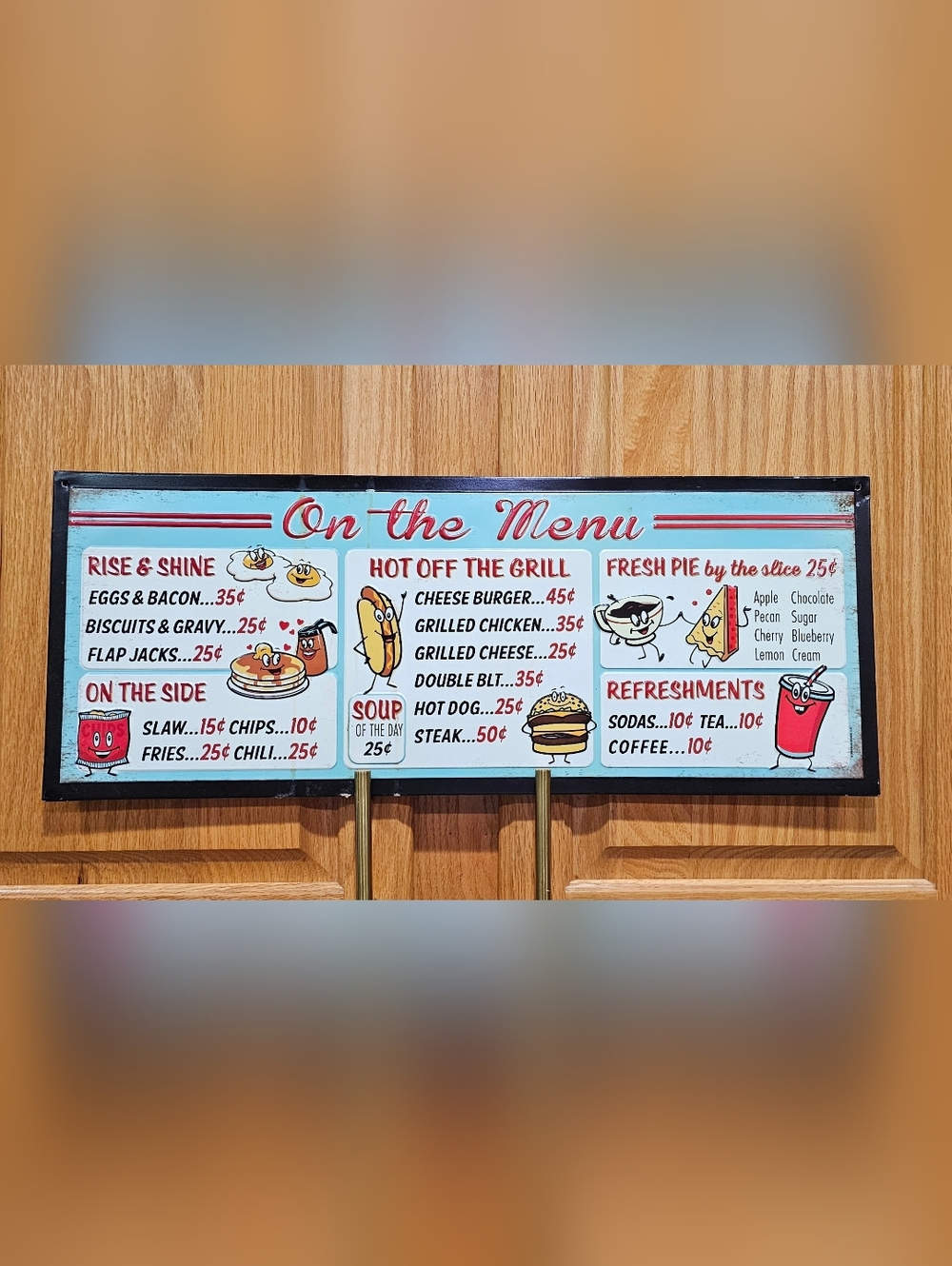 On The Menu Embossed Metal Tin Sign Vtg 1950s Style Diner Kitchen Wall Decor 24"